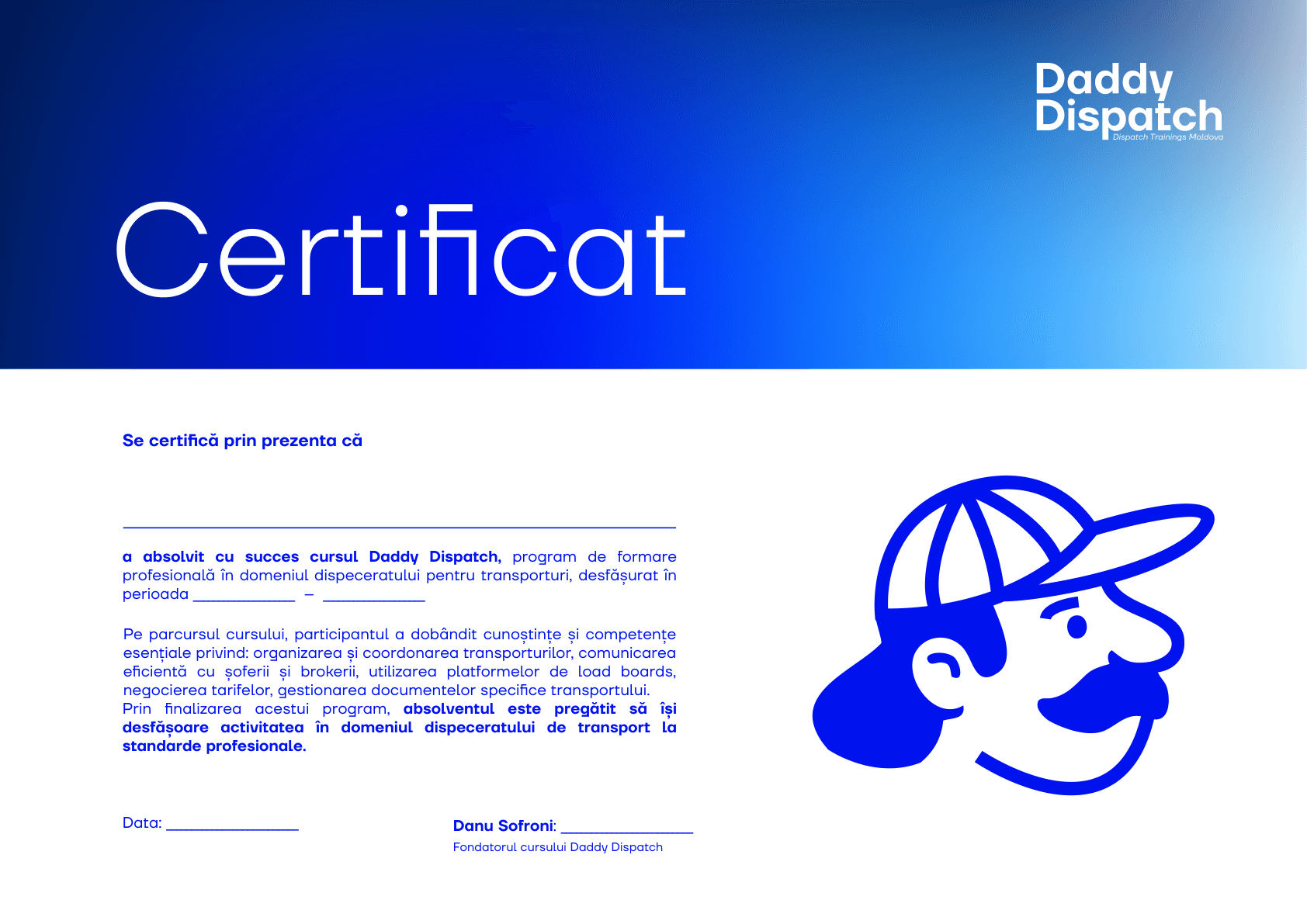 Daddy Dispatch certificate preview